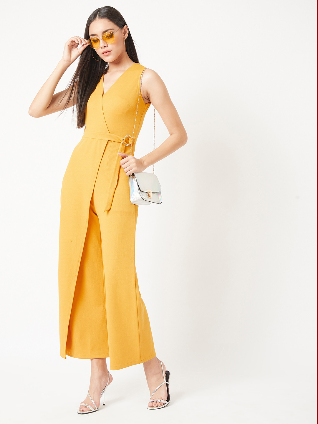 Buy Miss Chase Women Mustard Yellow Solid Basic Jumpsuit Jumpsuit for