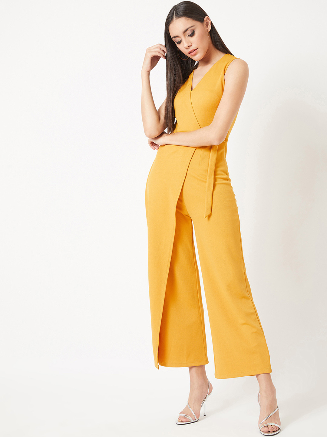 Buy Miss Chase Women Mustard Yellow Solid Basic Jumpsuit Jumpsuit for