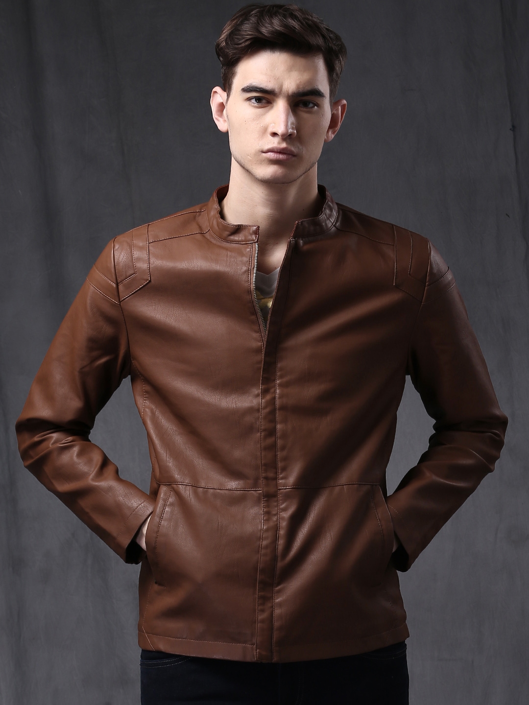 Buy WROGN Brown Biker Jacket - Jackets for Men 1427597 | Myntra