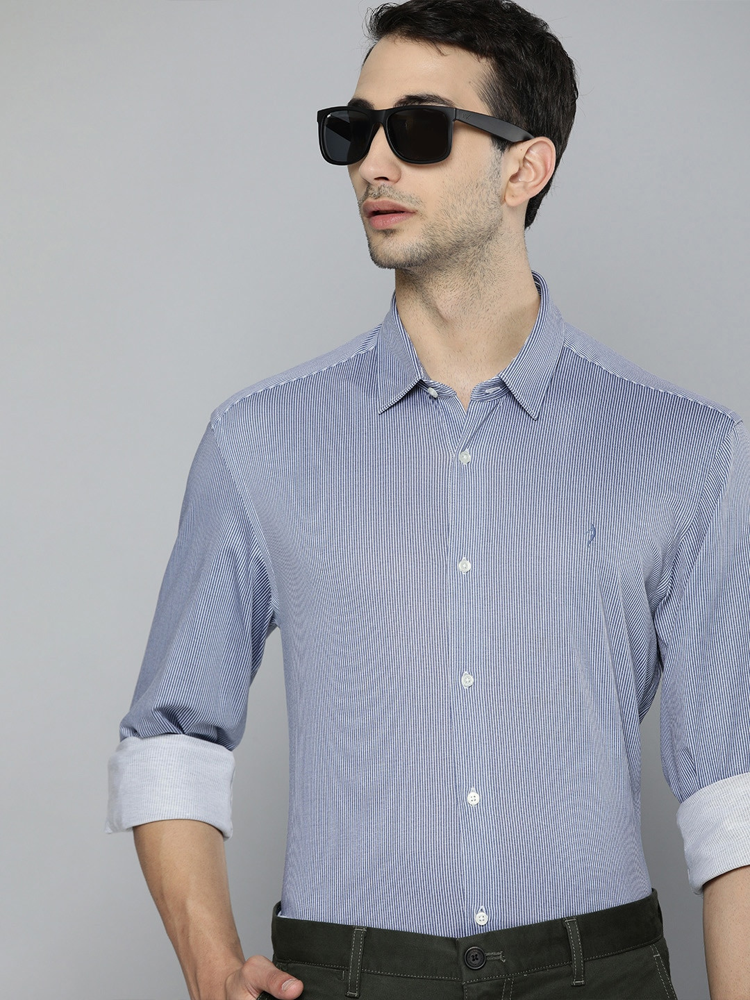 Buy Indian Terrain Men Blue Slim Fit Striped Formal Shirt Shirts for