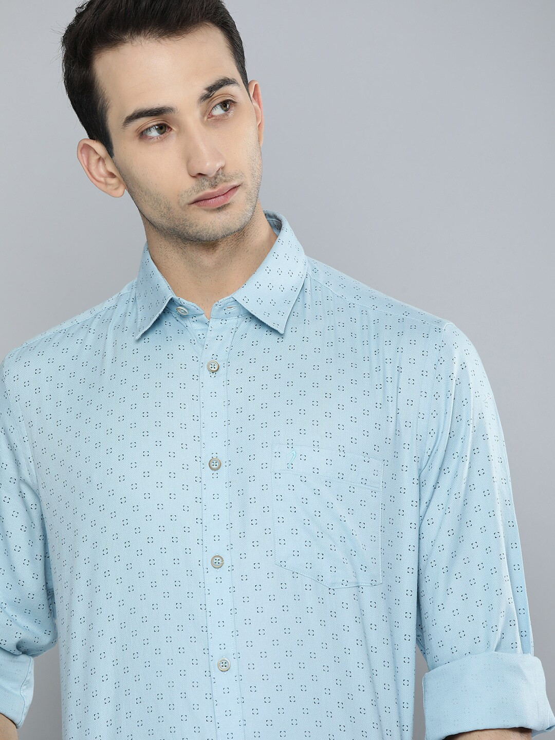 Buy Indian Terrain Men Blue Slim Fit Printed Formal Shirt Shirts for