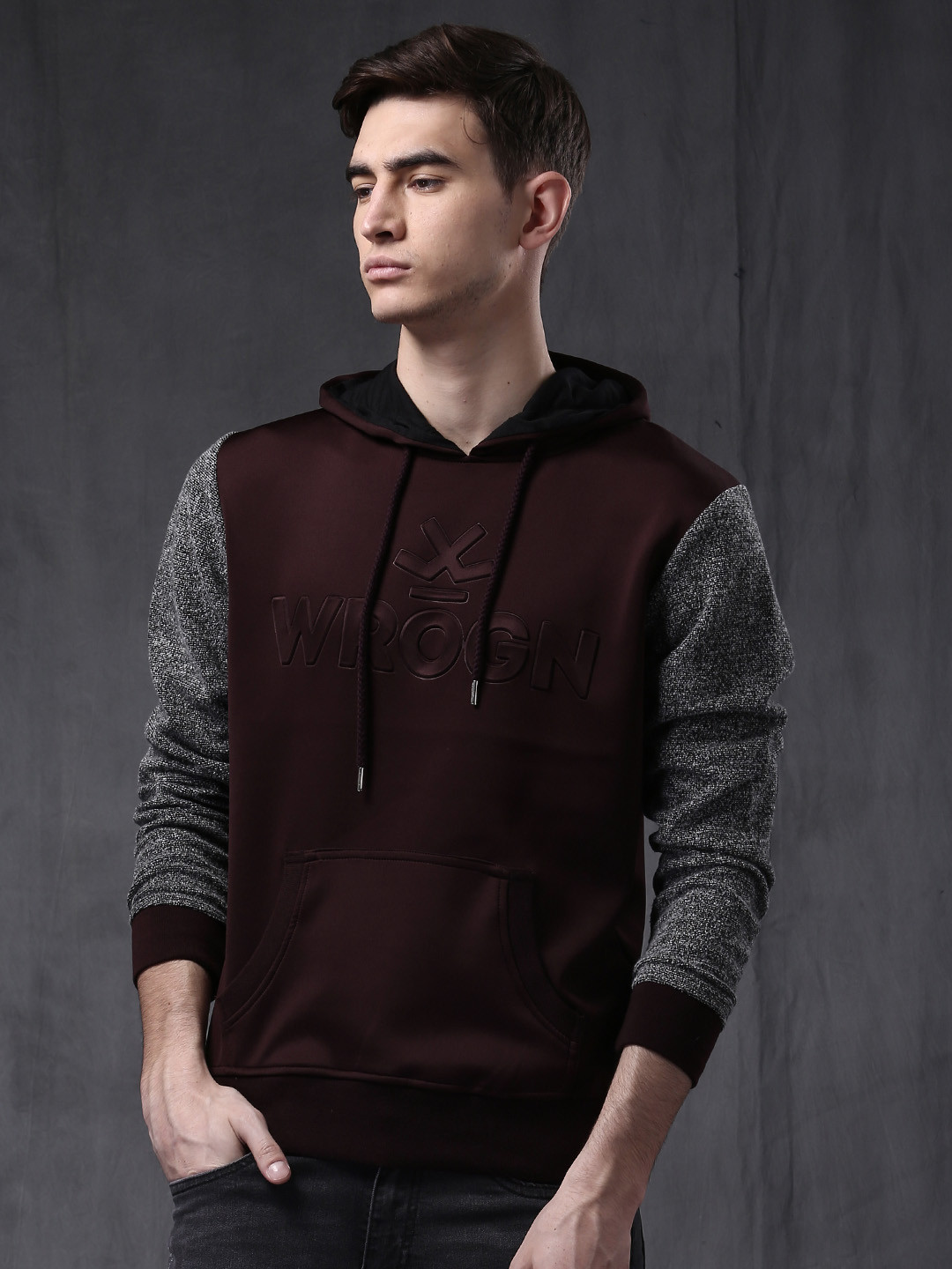 Buy WROGN Burgundy Hooded Sweatshirt Sweatshirts for Men 1427891 Myntra