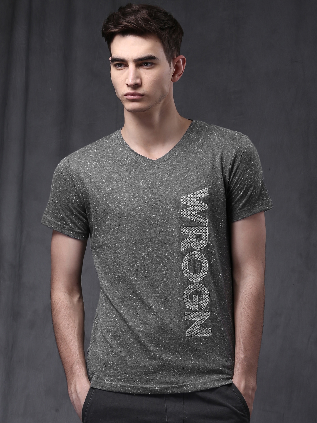 Buy WROGN Charcoal Grey Melange Slim Fit T Shirt - Tshirts for Men ...