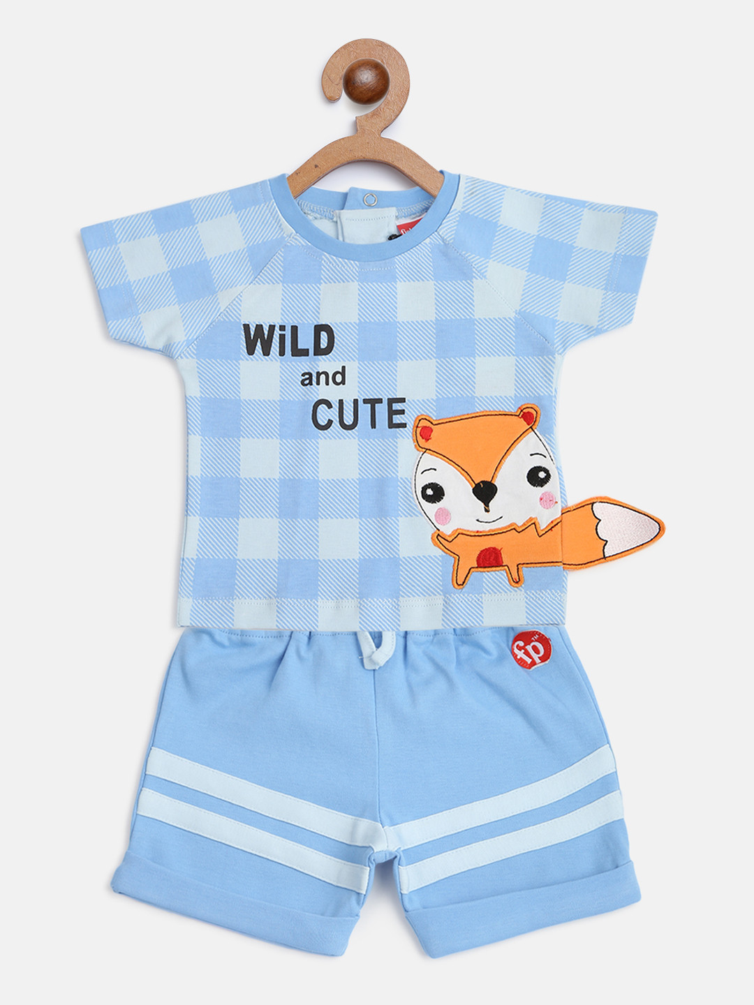 Buy Fisher Price X Moms Love Infant Boys Blue Pure Cotton Checked T Shirt With Striped Shorts