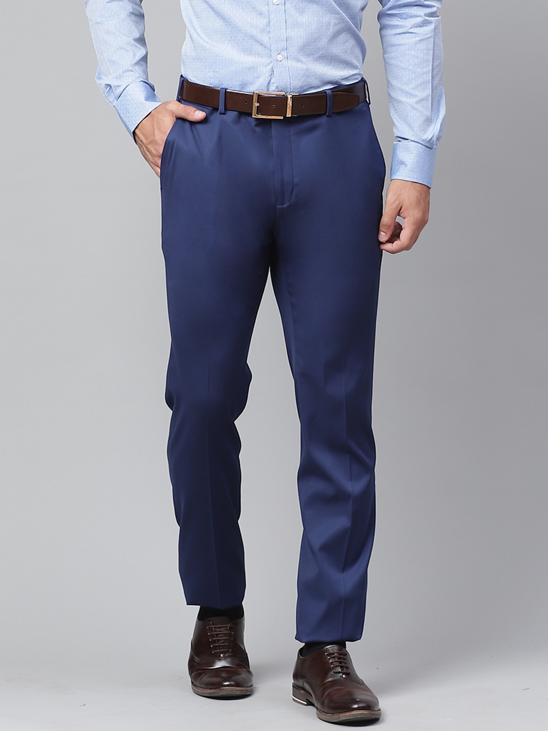 Buy Raymond Men Blue Slim Fit Regular Trousers - Trousers for Men ...