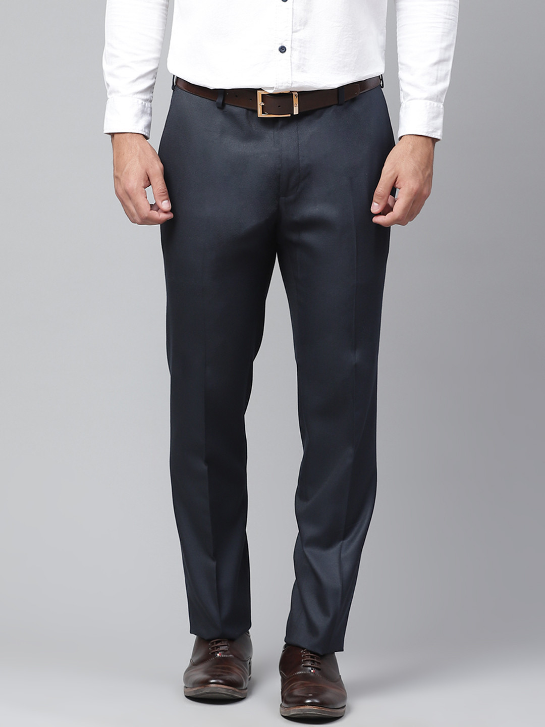 Buy Raymond Men Navy Blue Slim Fit Regular Trousers - Trousers for Men ...