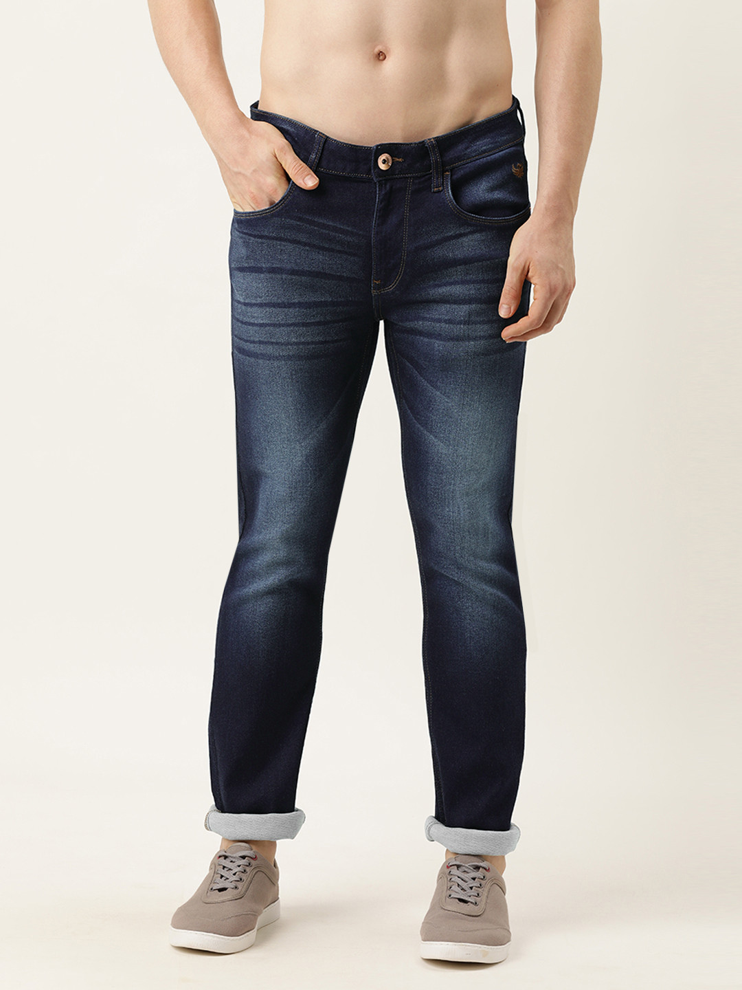 Buy Flying Machine Men Navy Blue Slim Tapered Fit Michael Light Fade ...