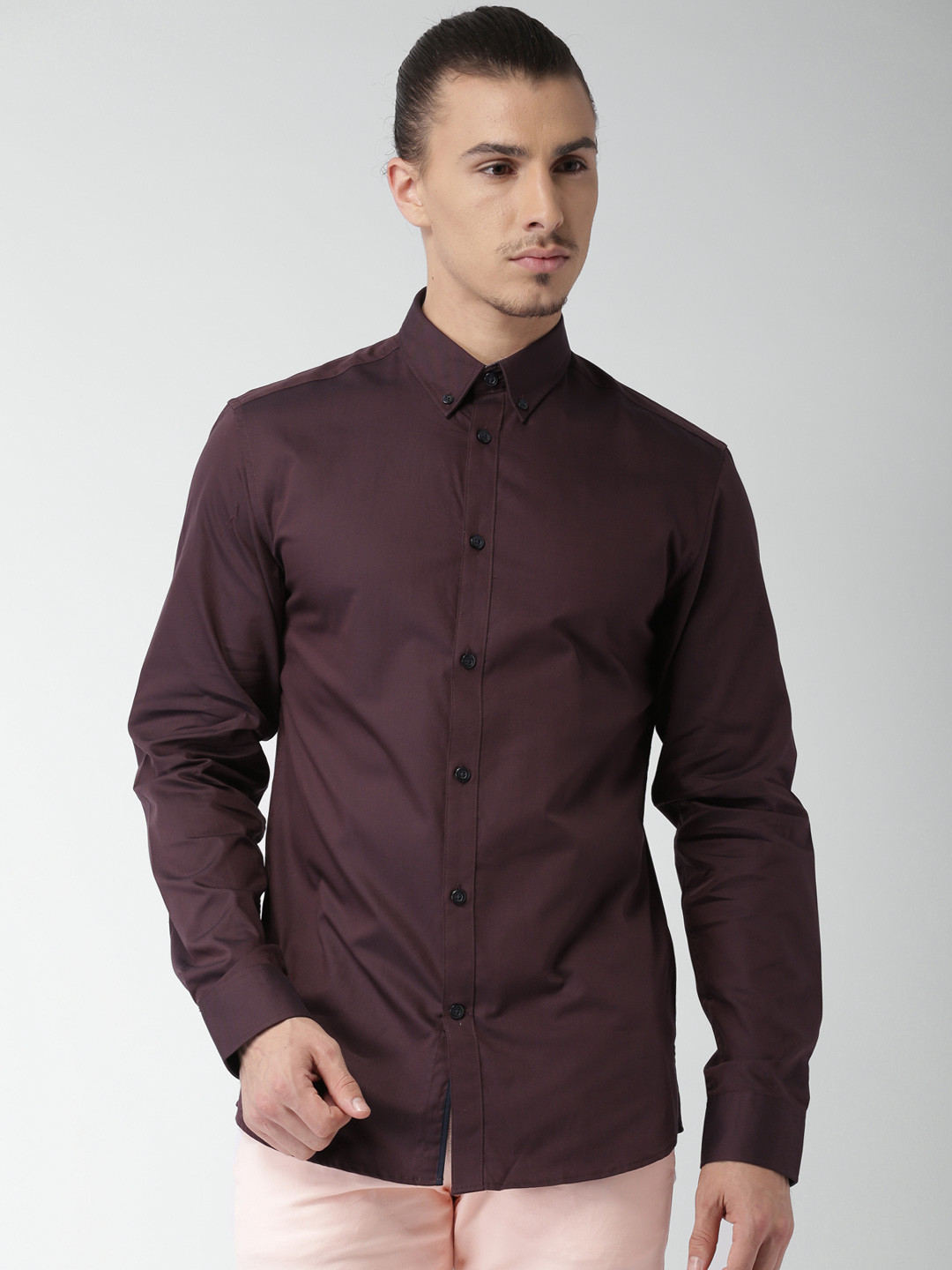 Buy SELECTED Burgundy Slim Fit Casual Shirt Shirts for Men 1428773