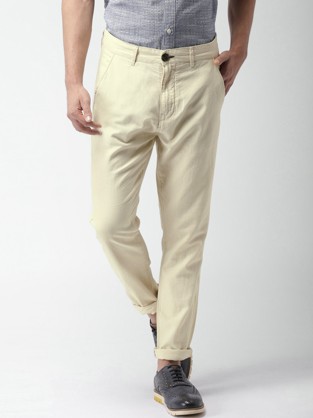 Buy SELECTED Cream Coloured Anti Fit Smart Casuals Trousers - Trousers for Men 1428803 | Myntra