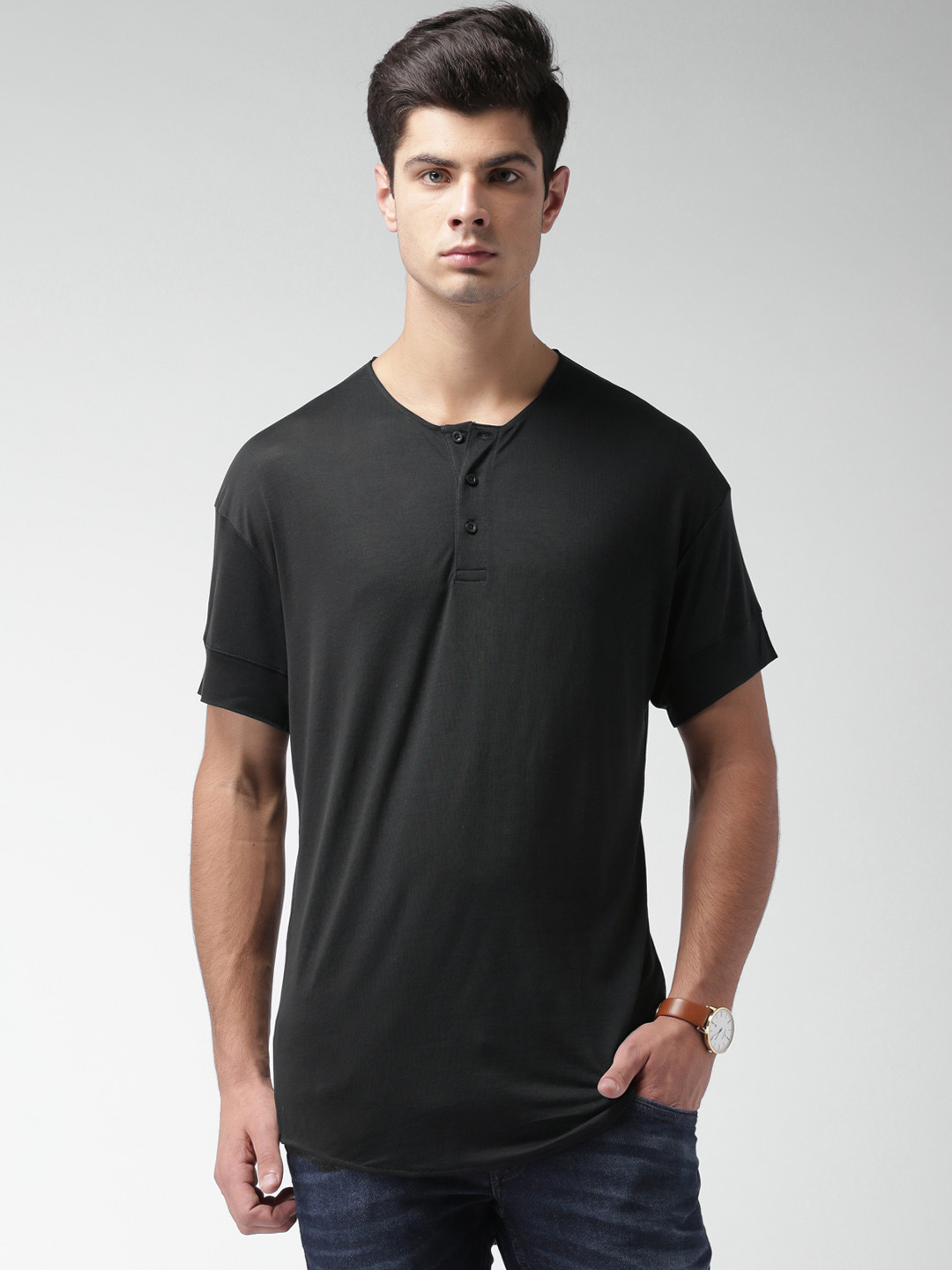 Buy SELECTED Homme Identity Grey Henley T Shirt Tshirts for Men