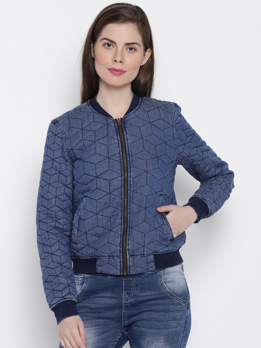 Buy ONLY Blue Printed Quilted Jacket Jackets for Women 1429415 Myntra