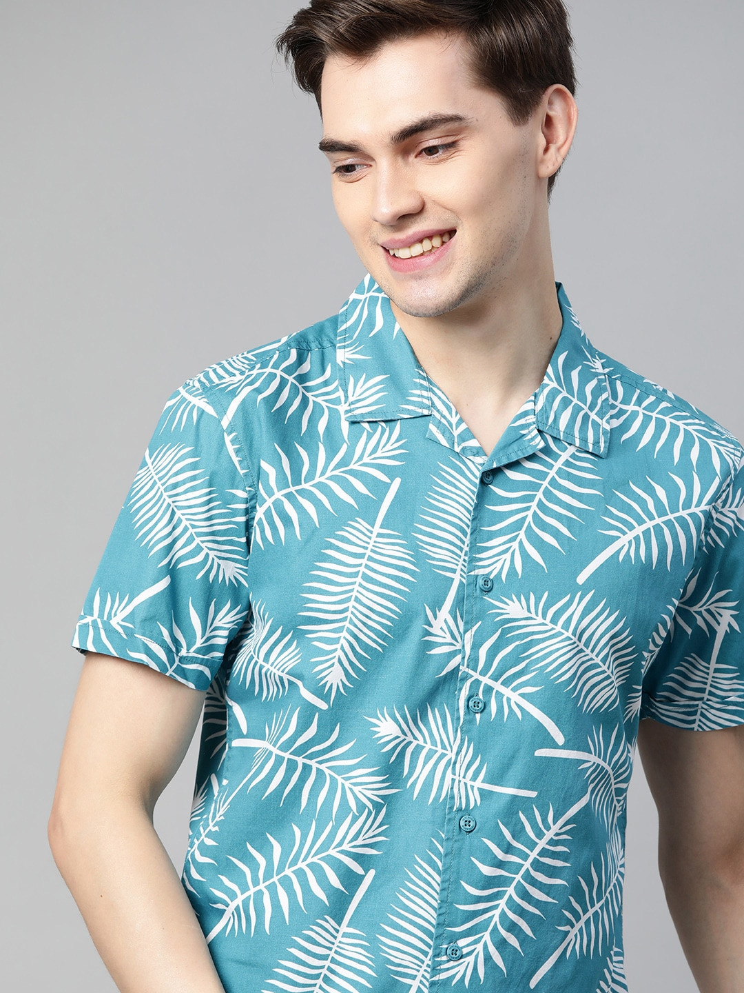 Men's Blue Slim Fit Abstract Printed Cotton Casual Shirt