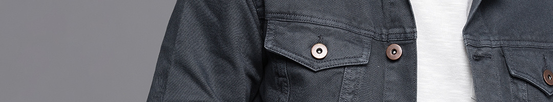 Buy WROGN Men Blue Solid Pure Cotton Denim Jacket - Jackets for Men ...