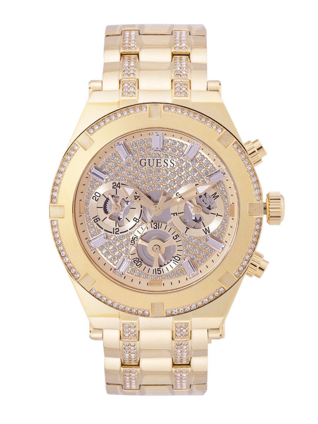 Guess BFF Multifunction Gold Dial Gold Steel Strap Watch for Men - W0231L2