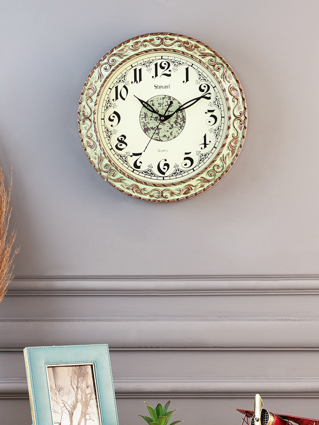 Buy EXIM DECOR Green & Black Traditional Antique Wooden Look Wall Clock