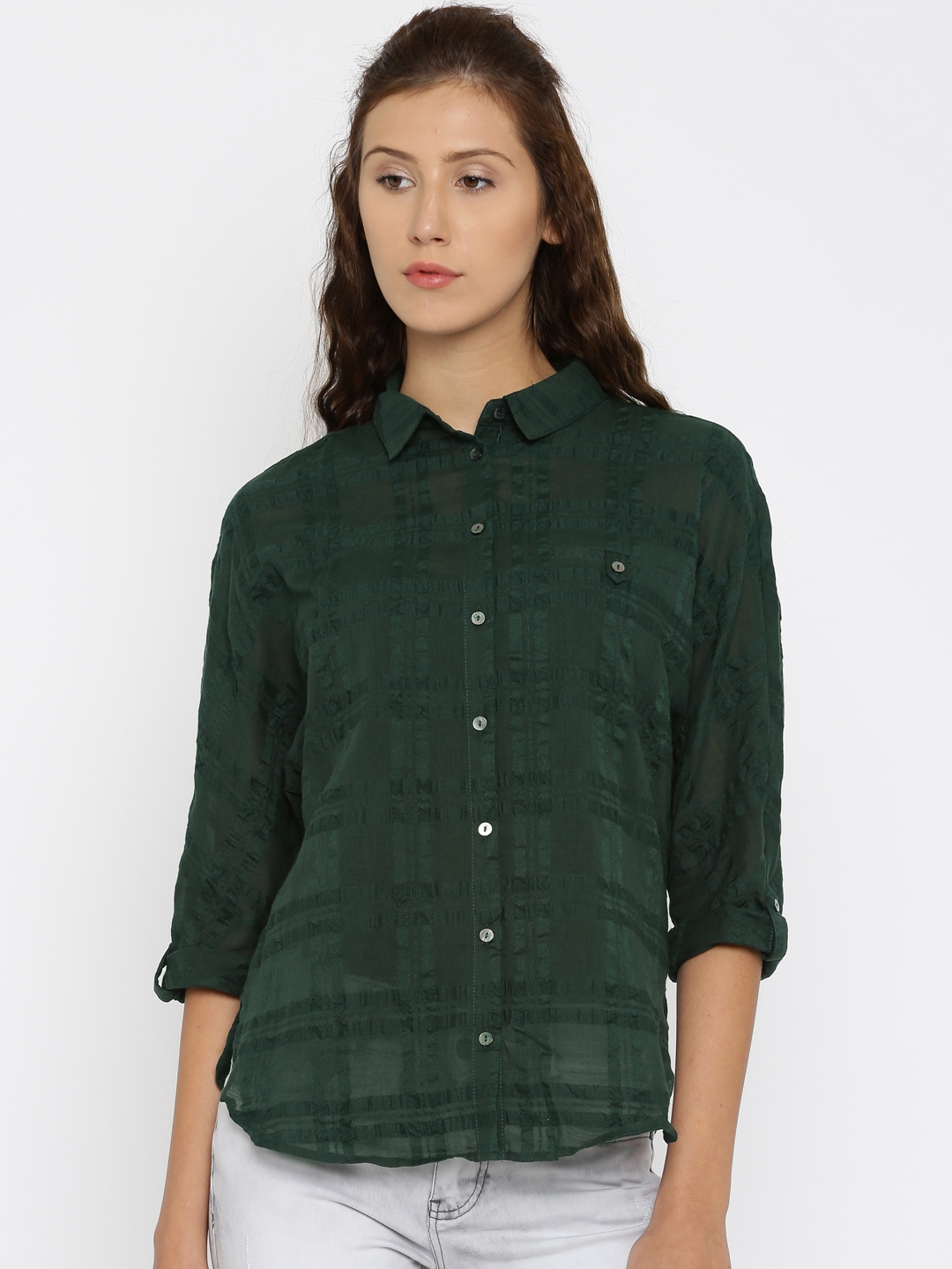 h&m green checked shirt