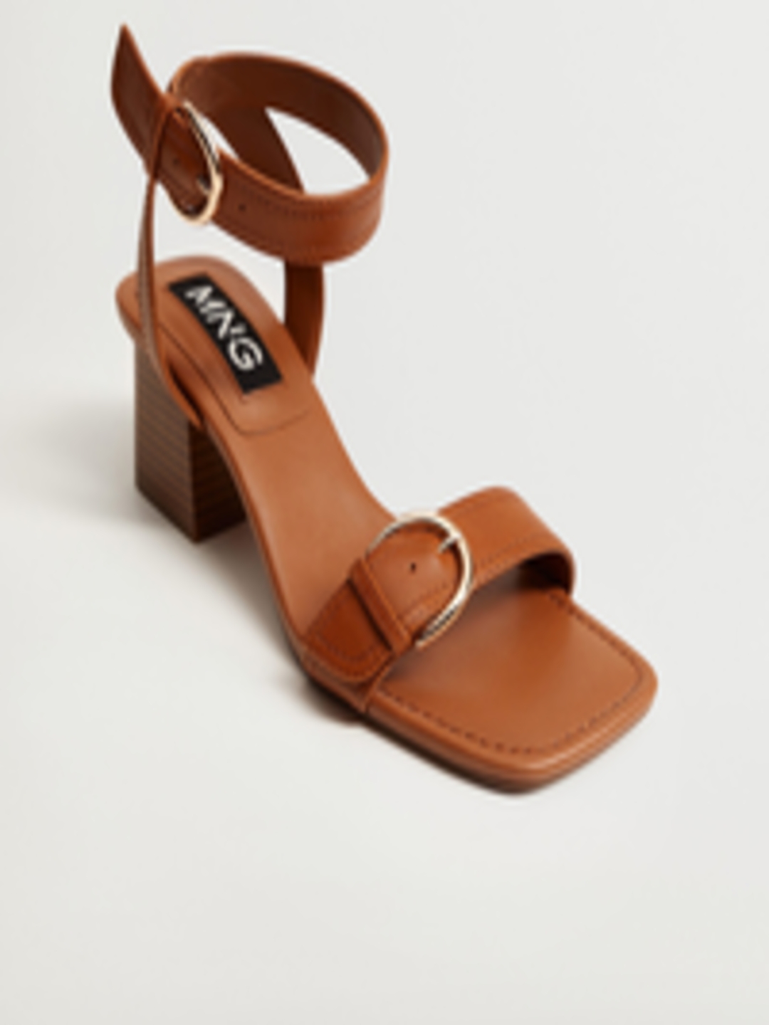 Buy MANGO Women Tan Brown Solid Leather Sustainable Block Heels - Heels