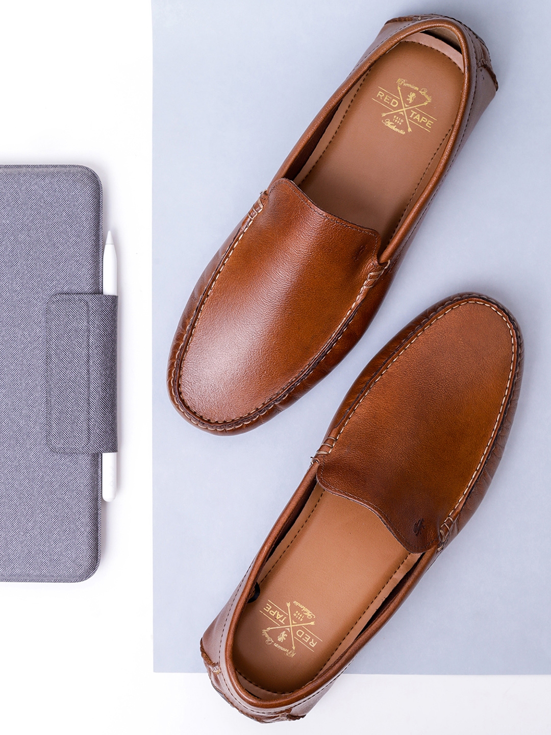 red tape men brown leather loafers