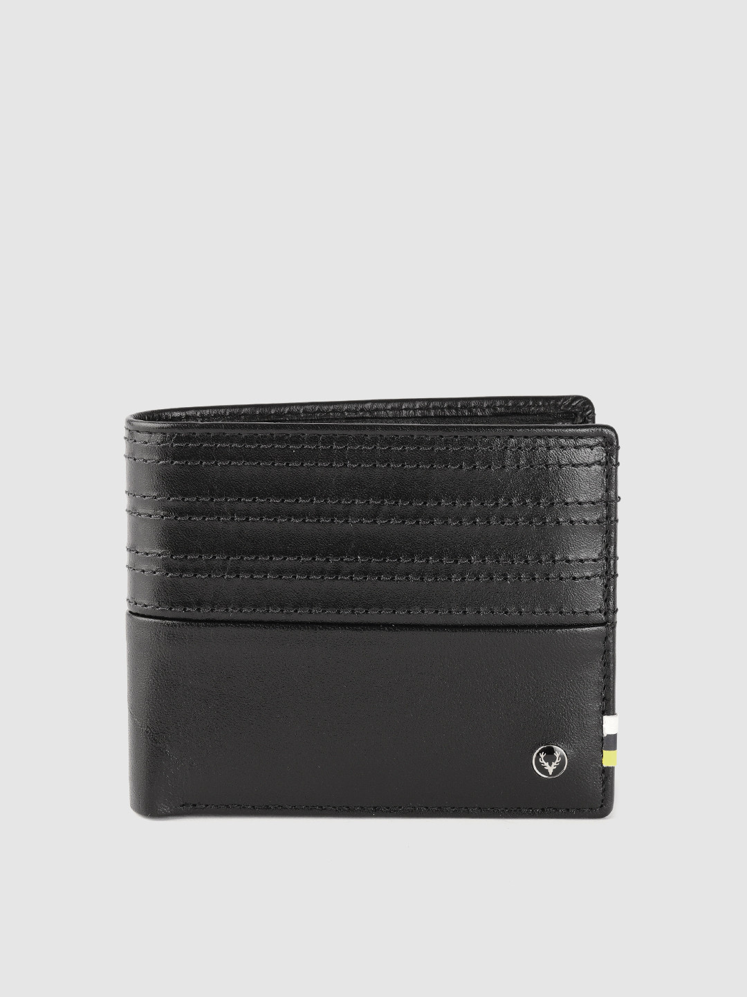 Buy Allen Solly Men Black Striped Leather Two Fold Wallet Wallets for