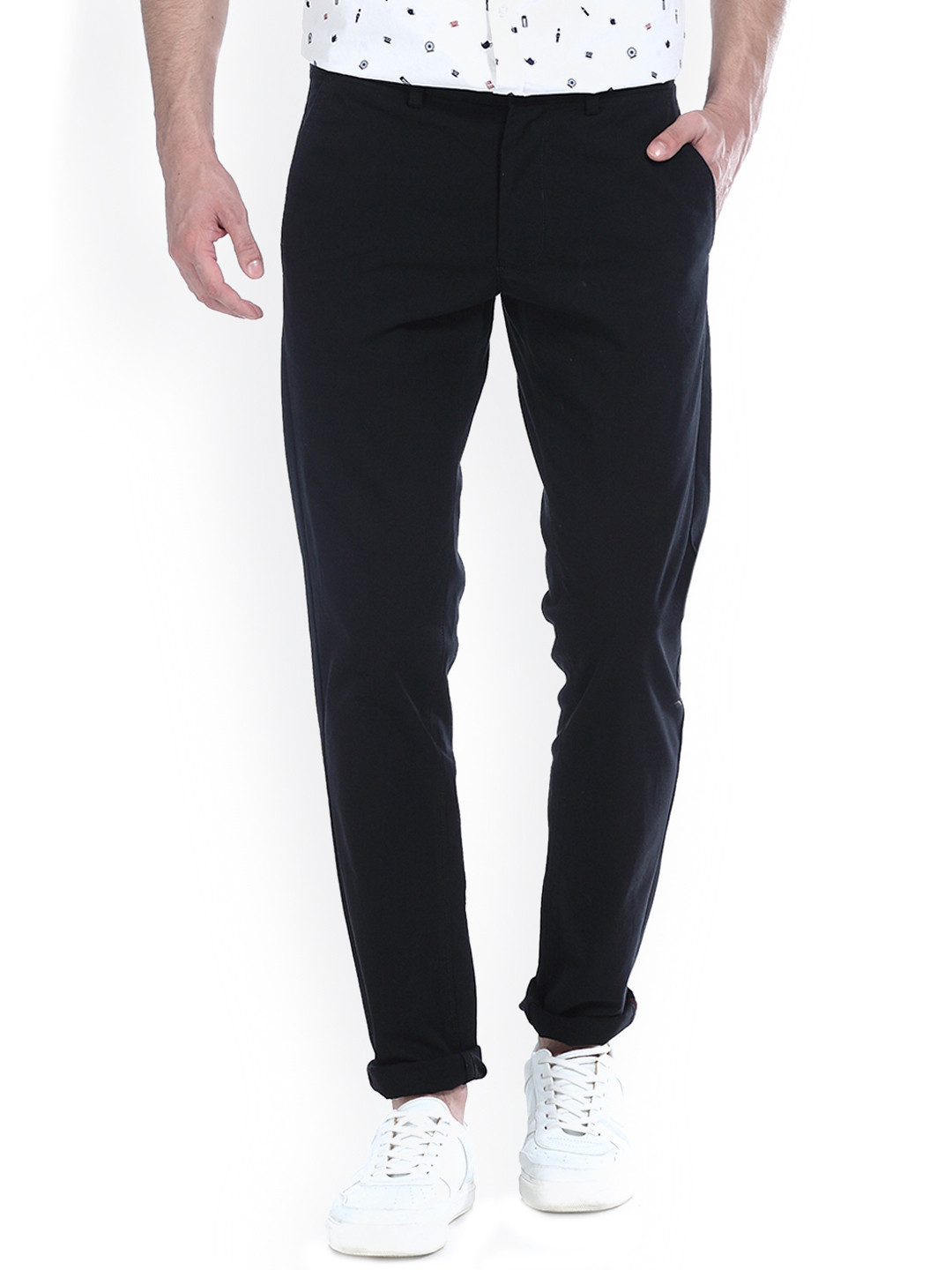 Buy Basics Men Black Tapered Fit Solid Regular Trousers Trousers for
