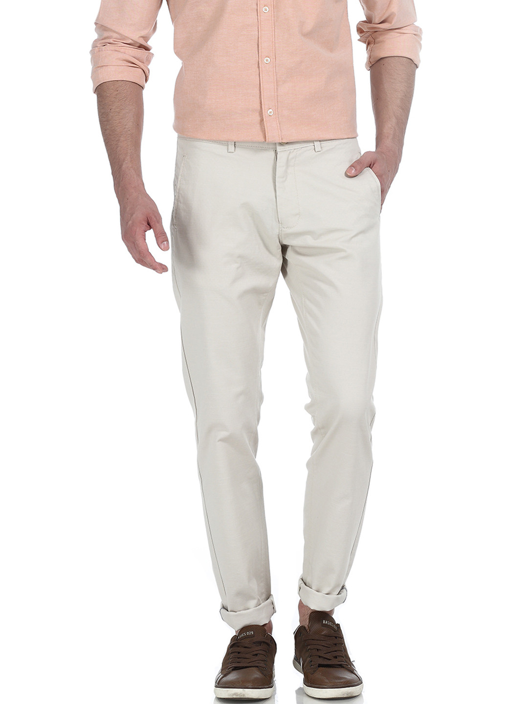 Buy Basics Men Beige Tapered Fit Solid Chinos Trousers for Men 1431942 Myntra