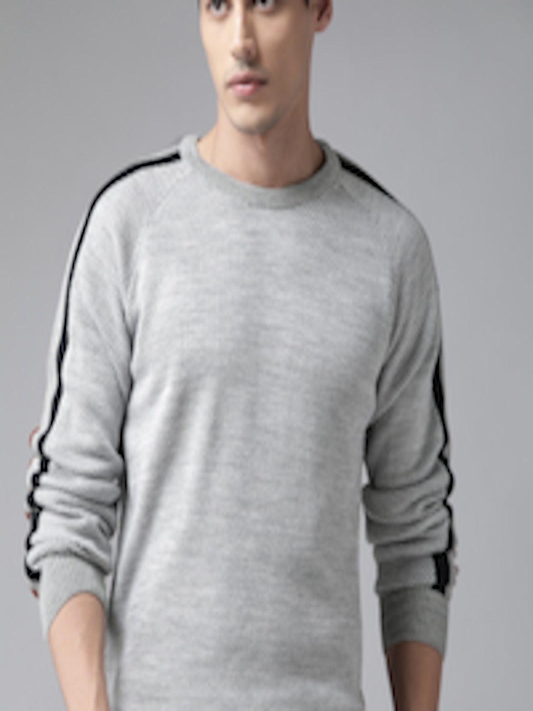 Buy Roadster Men Grey & White Self Design Pullover - Sweaters for Men ...