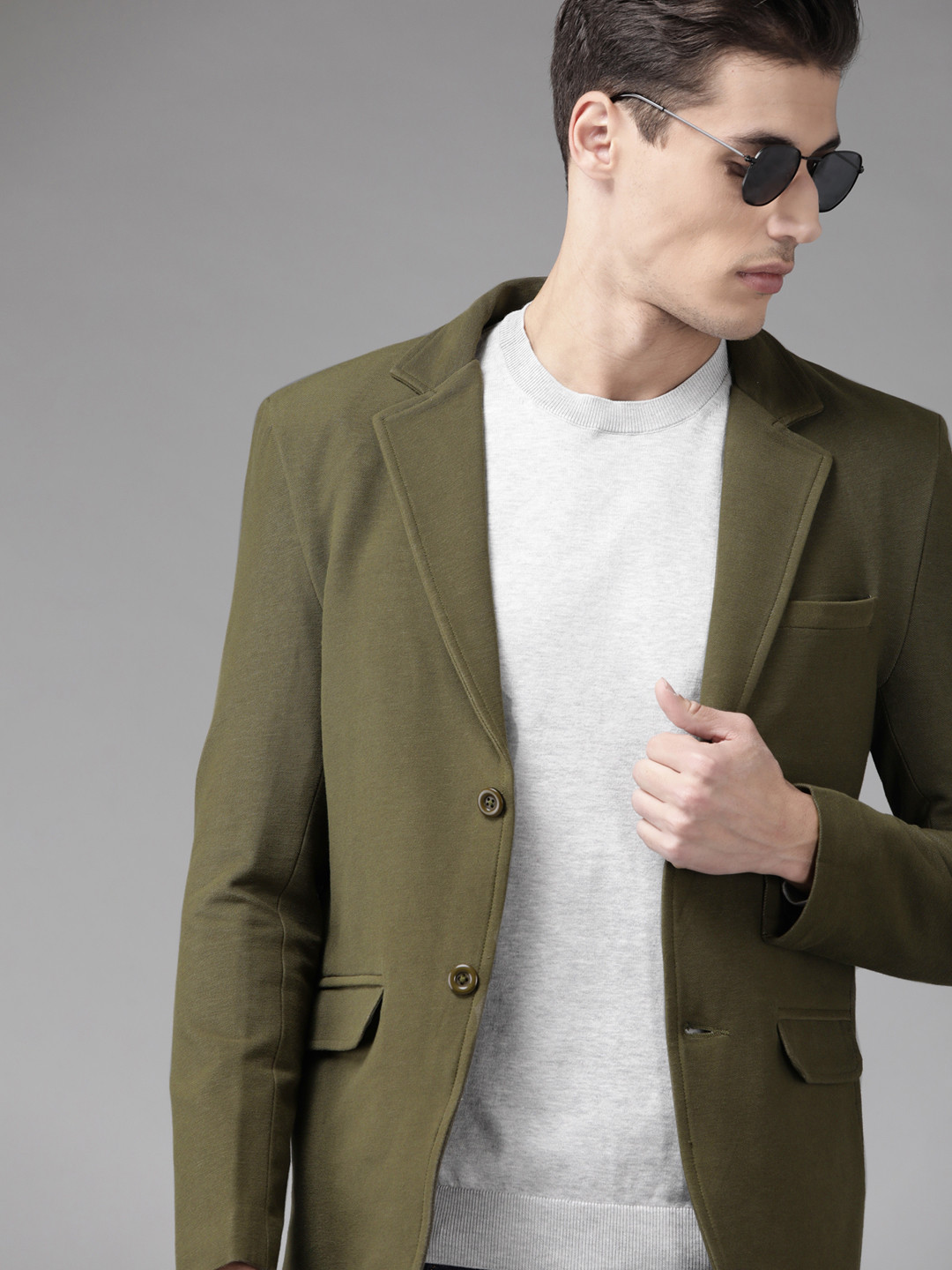 Buy Roadster Olive Solid Single Breasted Knitted Blazer Blazers for