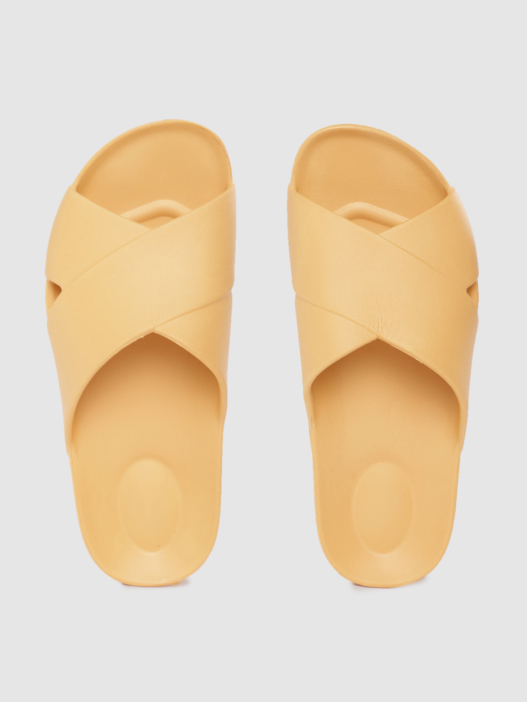 Buy Carlton London Sports Women Mustard Yellow Solid Sliders - Flip Flops for Women 14322670 