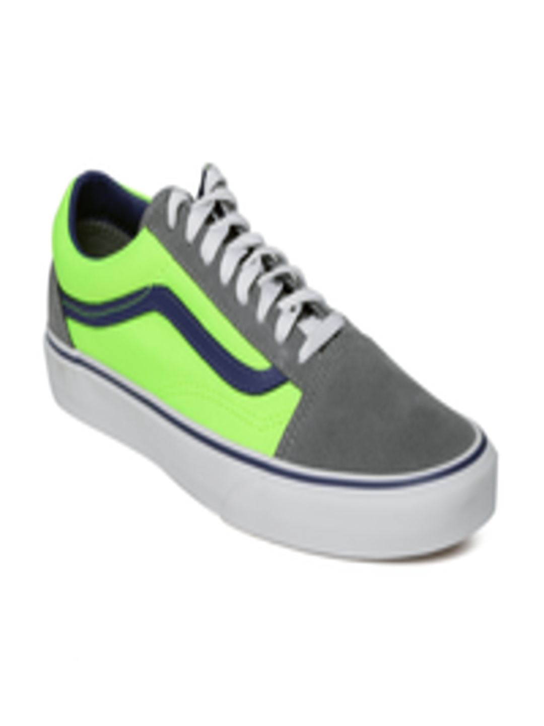 Buy Vans Unisex Grey & Fluorescent Green Colourblocked Sneakers ...