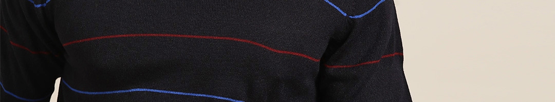 Buy INVICTUS Men Navy Blue & Red Acrylic Striped Pullover - Sweaters ...