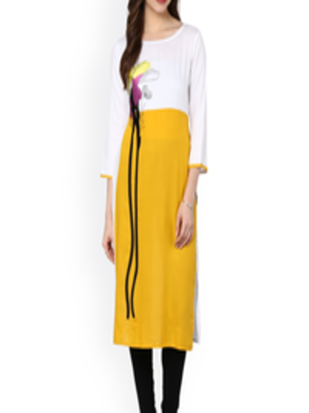 Buy Sringam Yellow & White Kurta - Kurtas for Women 1433594 | Myntra