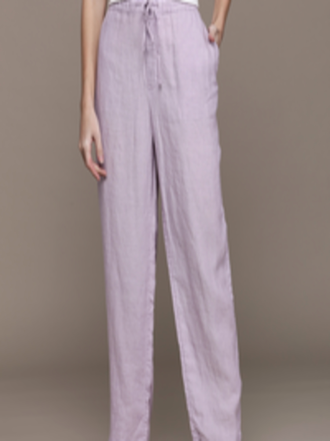 Buy MANGO Women Lavender Sustainable Linen Trousers - Trousers for ...