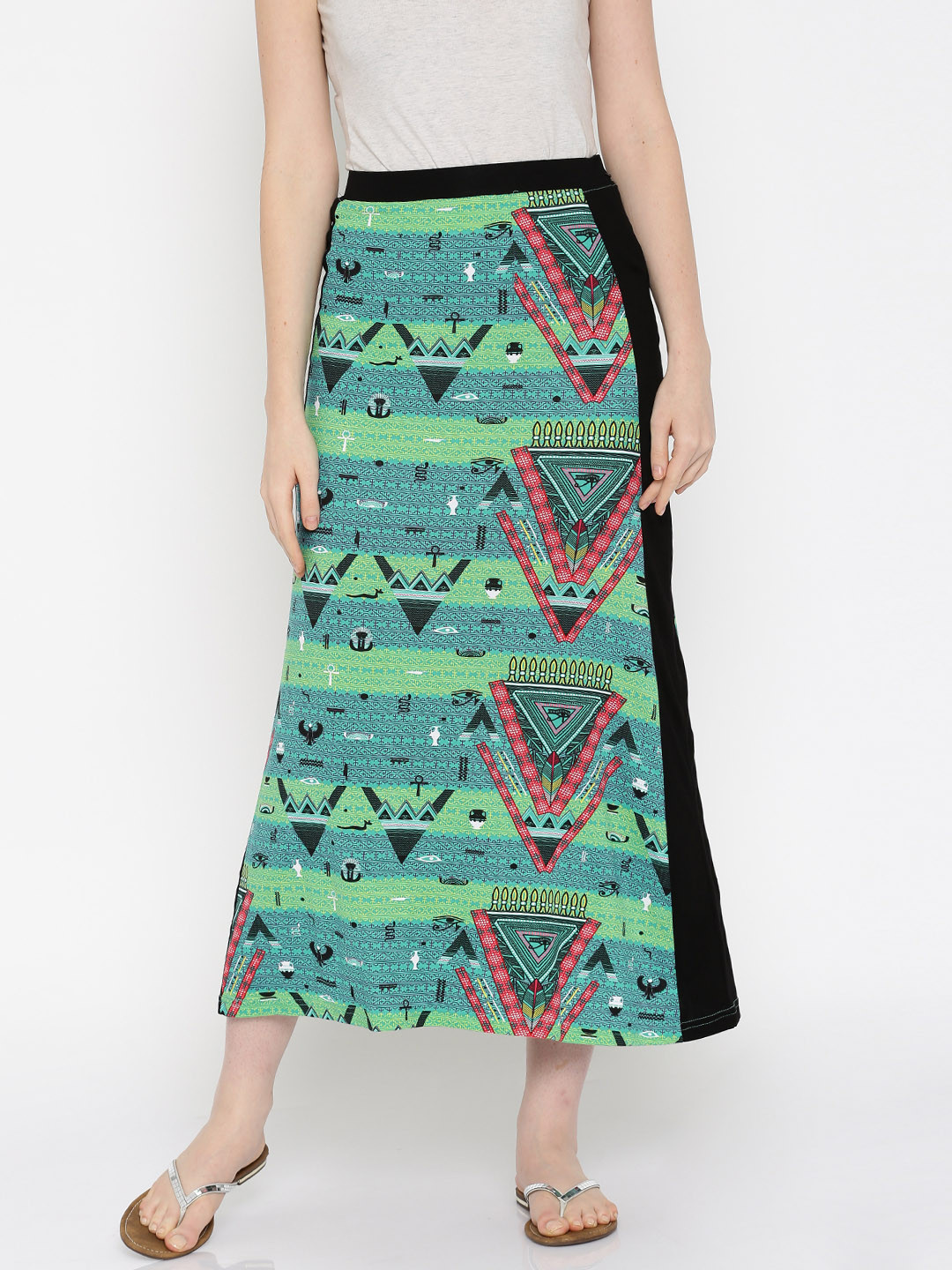 Buy IMARA Fusion Green Printed Maxi Skirt Skirts for Women 1434455