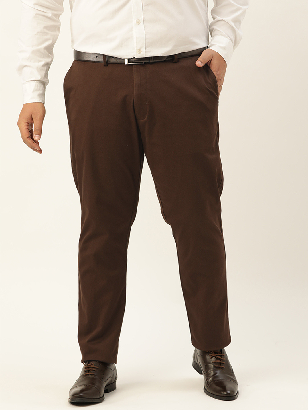 Buy Sztori Men Plus Size Coffee Brown Solid Formal Trousers Trousers