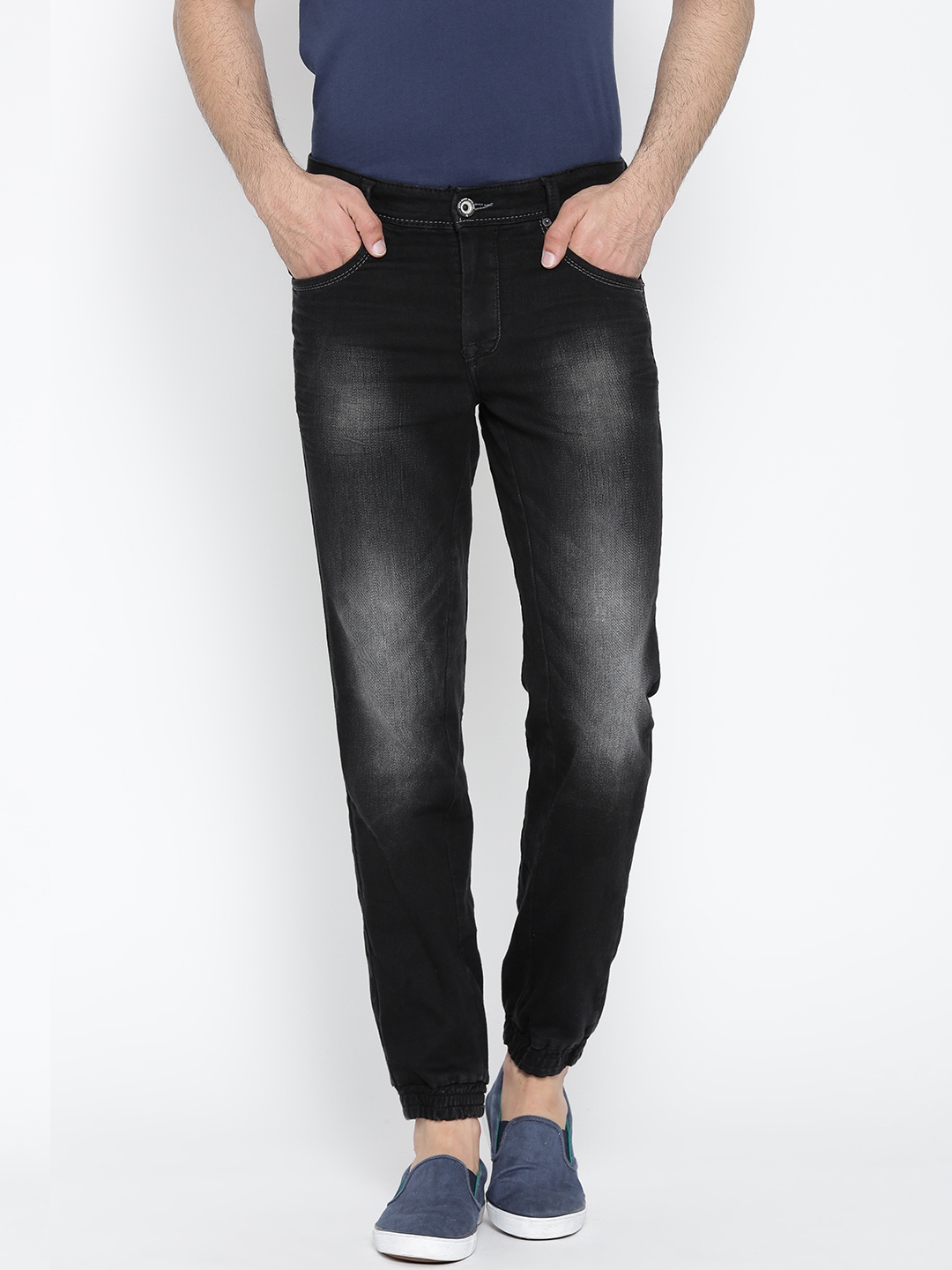 Buy Mufti Black Cuffed Stretchable Jeans - Jeans for Men 1435340 | Myntra