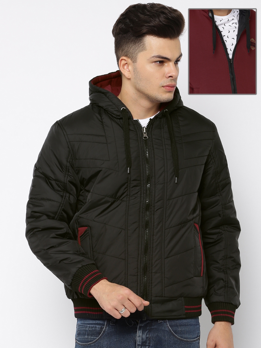 Buy Fort Collins Black & Maroon Reversible Hooded Jacket - Jackets for ...