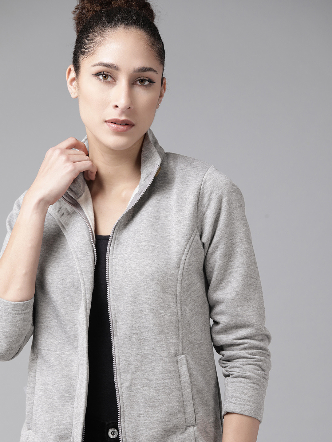 Buy Roadster Women Grey Melange Solid Tailored Jacket Jackets for