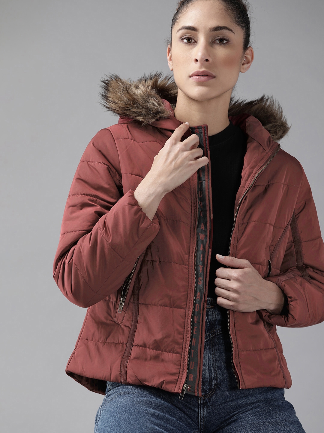 maroon parka jacket