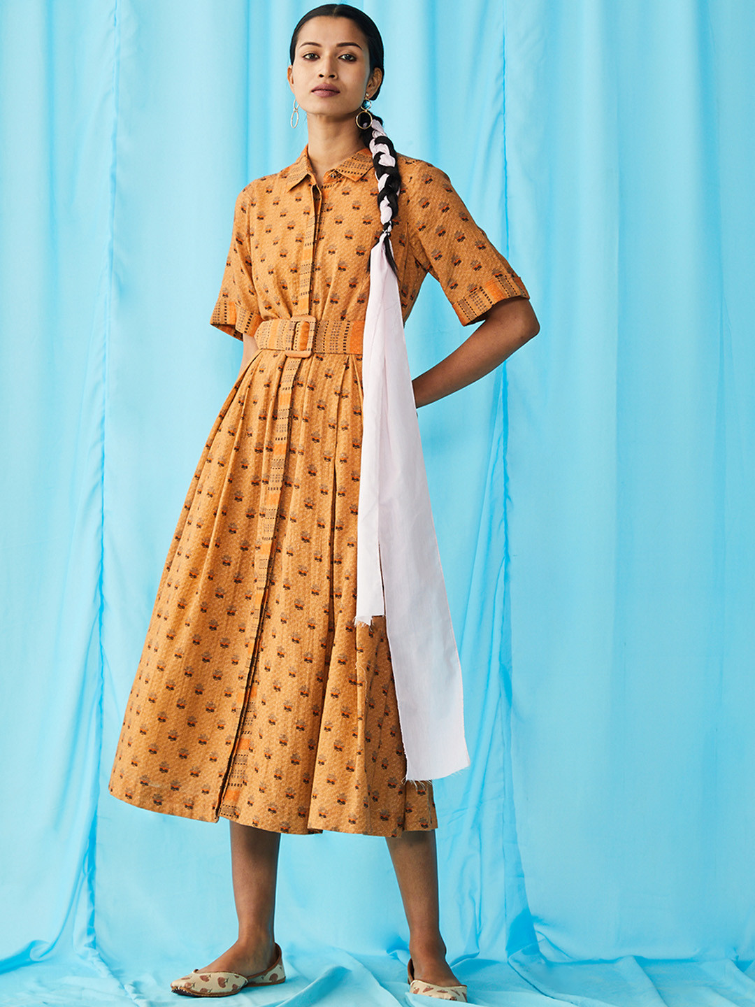 Buy Ritu Kumar Brown & Black Ethnic Motifs A Line Midi Dress - Ethnic ...