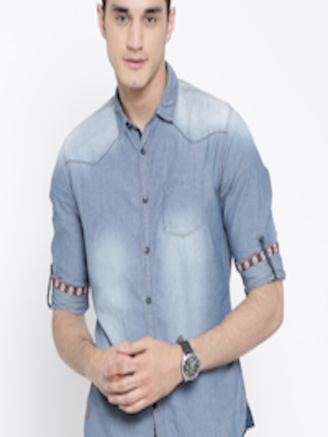 Buy Numero Uno Blue Washed Patterned Denim Shirt - Shirts for Men ...
