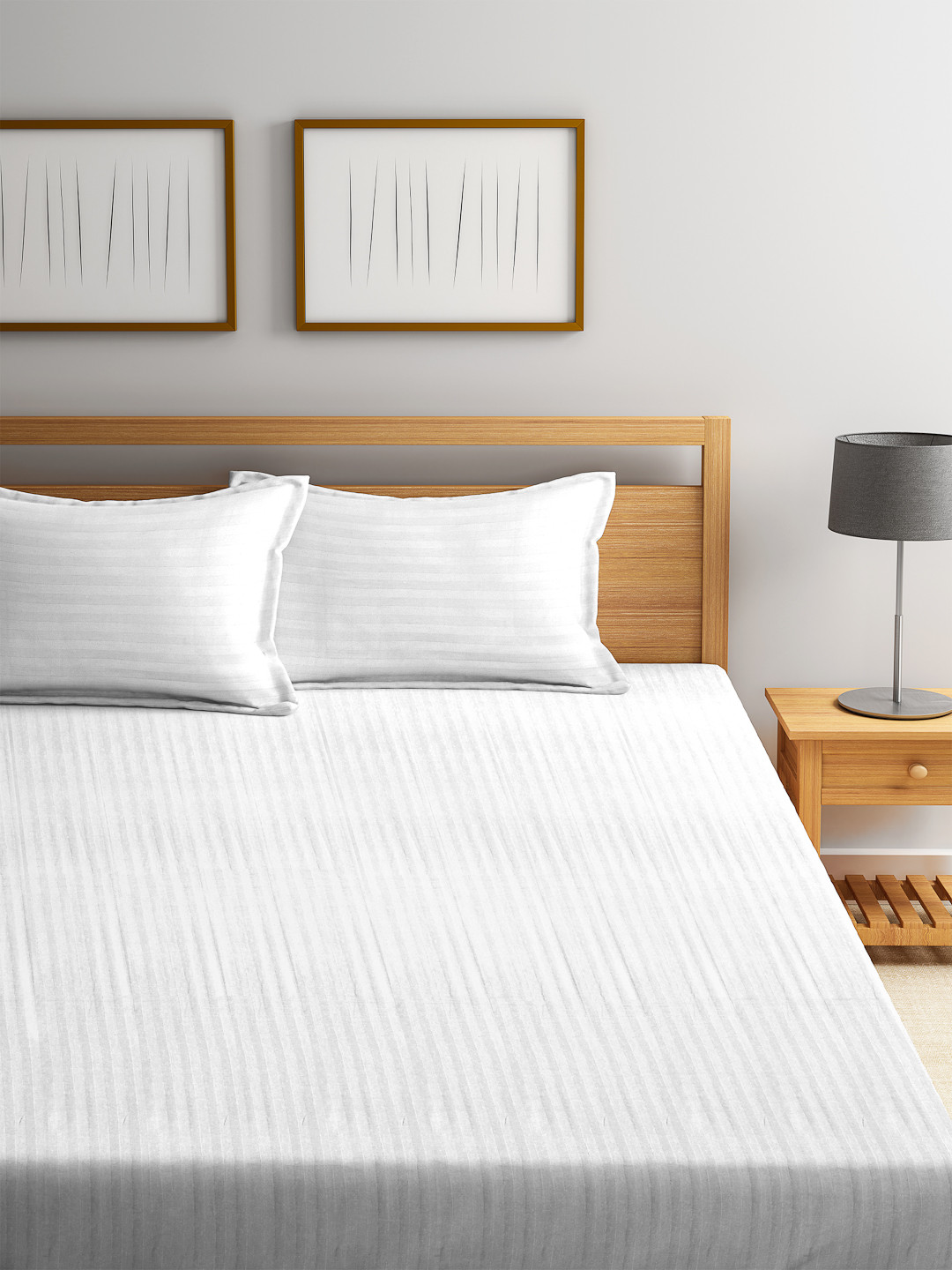 Buy Trident White Solid 210 TC Cotton 1 King Bedsheet With 2 Pillow