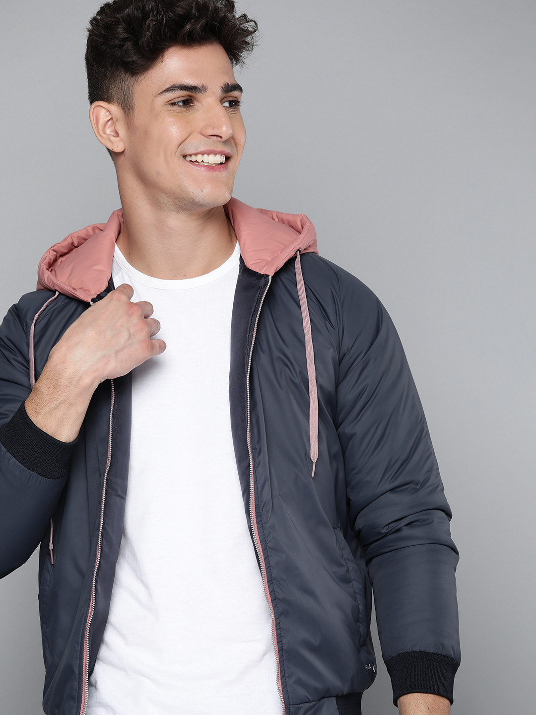 Buy Mast & Harbour Men Navy Blue Solid Hooded Padded Jacket Jackets