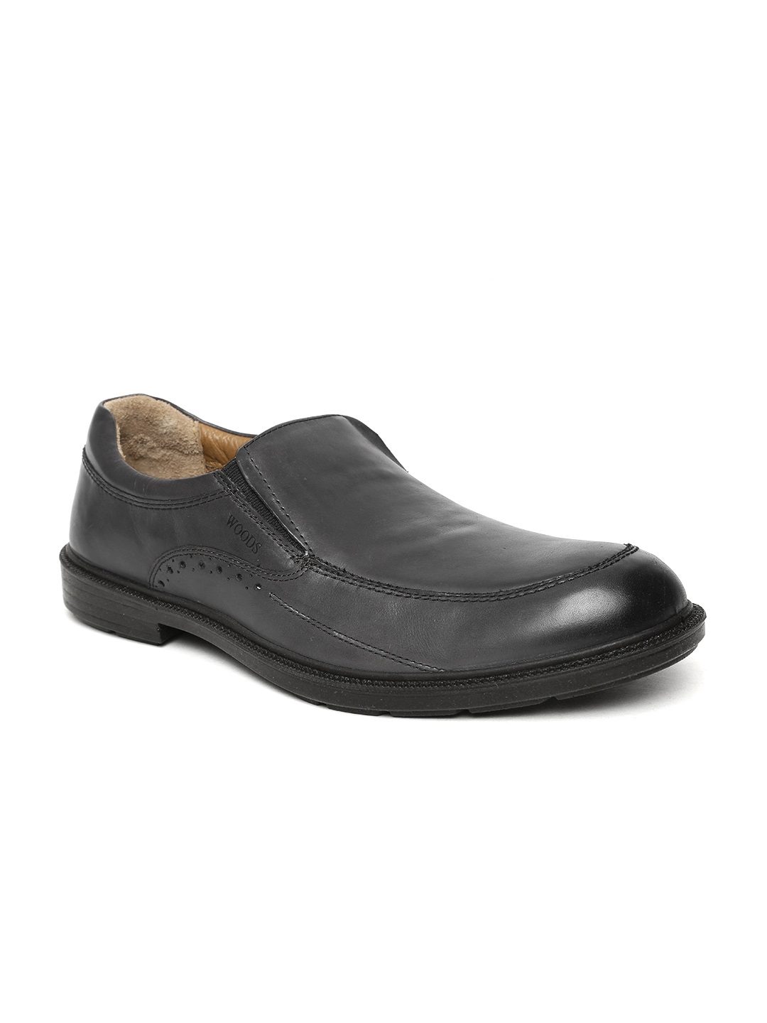Buy Woods Men Black Leather Slip Ons - Casual Shoes for Men 1436692 ...