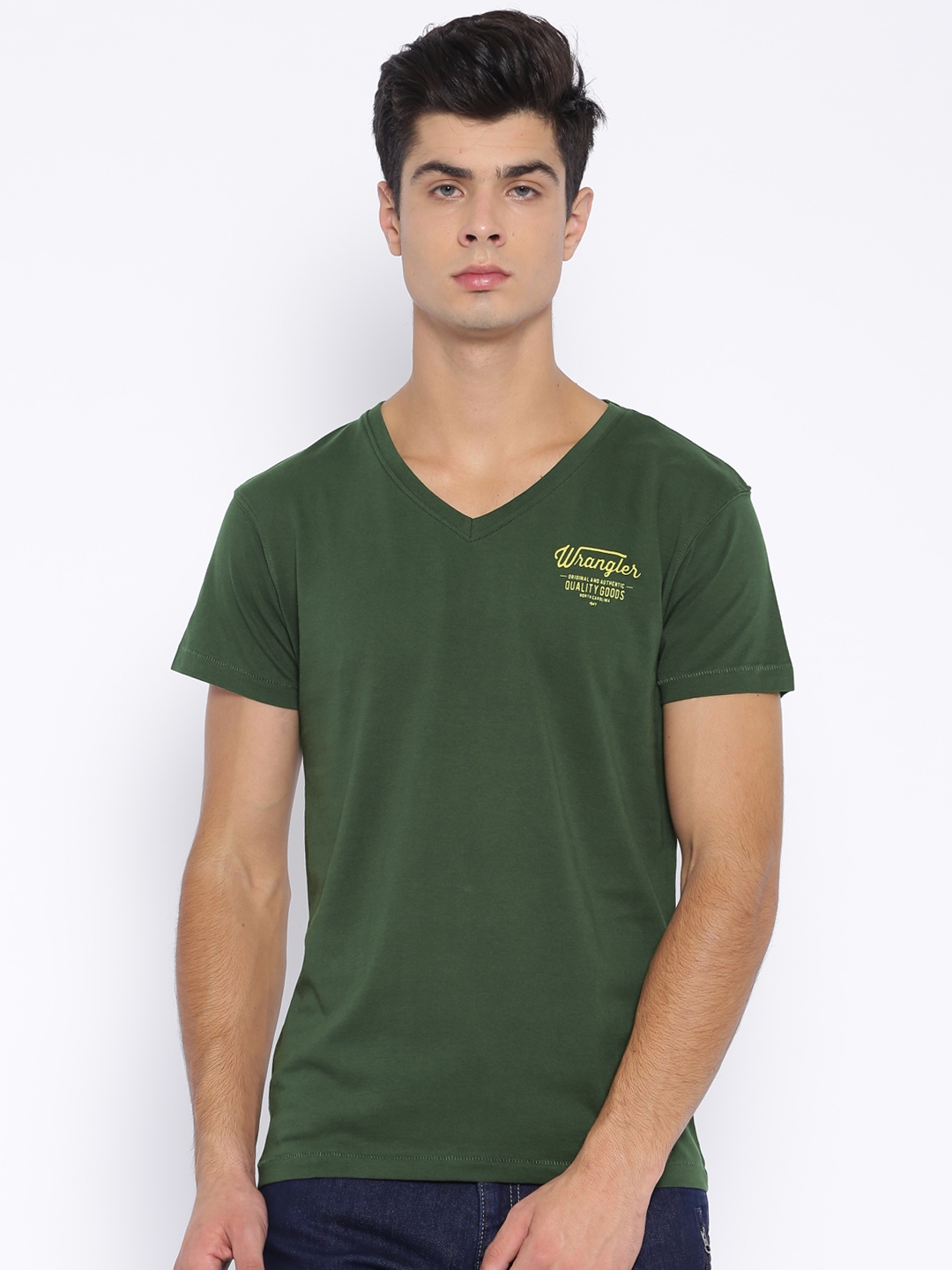 Buy Wrangler Olive Green Pure Cotton T Shirt - Tshirts for Men 1436753 ...