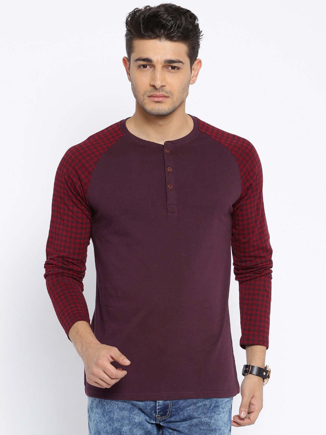 Buy Highlander Burgundy Henley Pure Cotton T Shirt Tshirts for Men