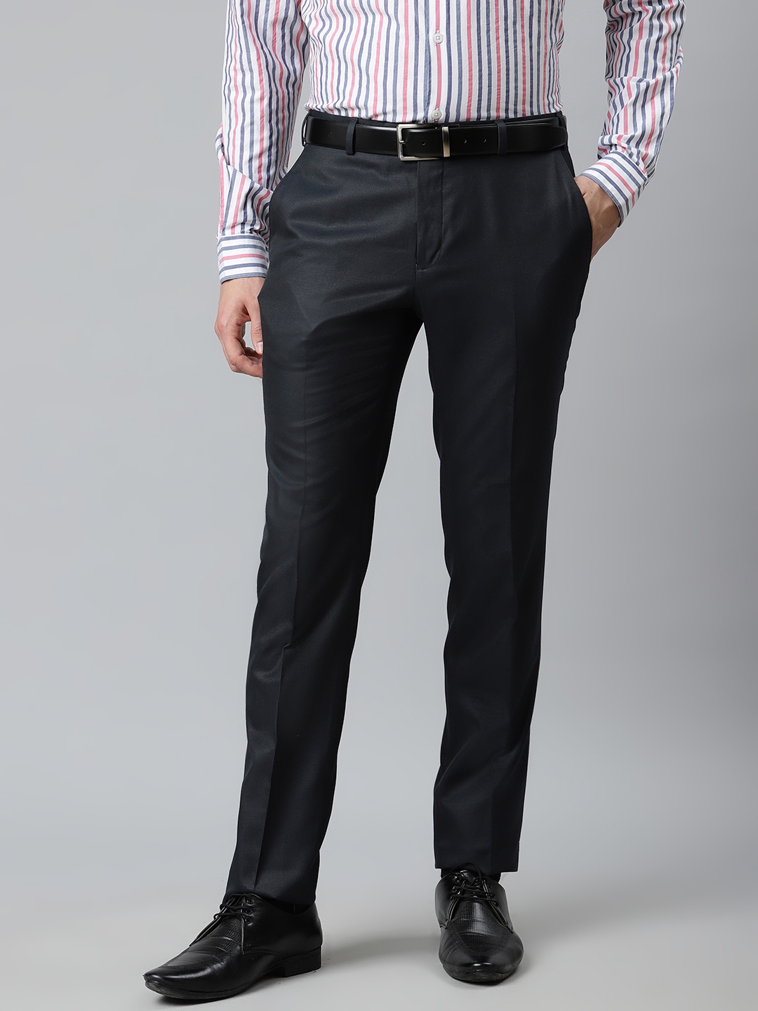 Buy Raymond Men Black Slim Fit Solid Regular Trousers - Trousers for ...