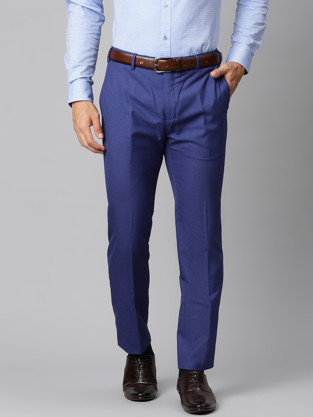 Buy Raymond Men Blue Solid Slim Fit Formal Trousers - Trousers for Men ...