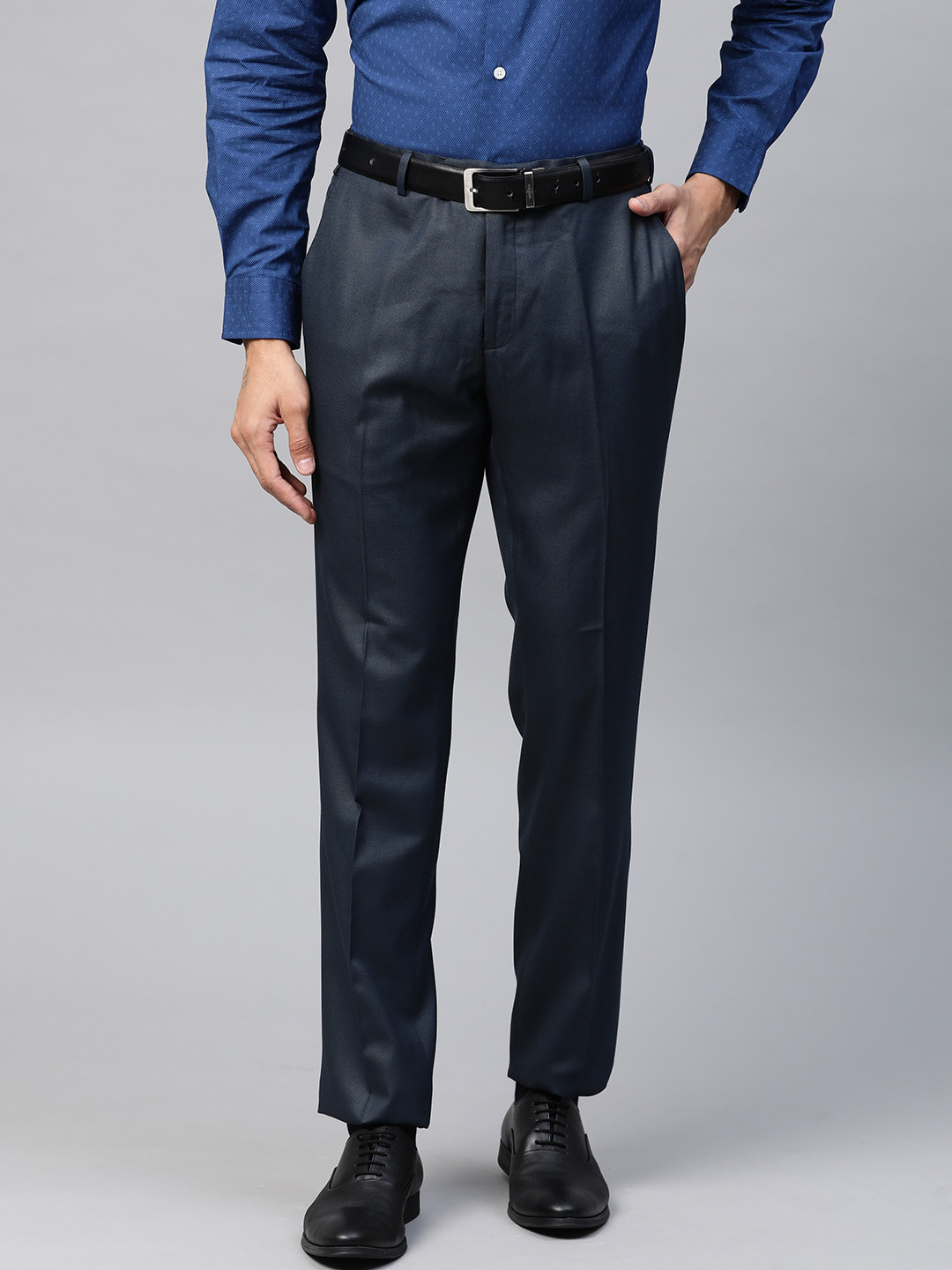 Buy Raymond Men Navy Blue Slim Fit Solid Formal Trousers - Trousers for ...