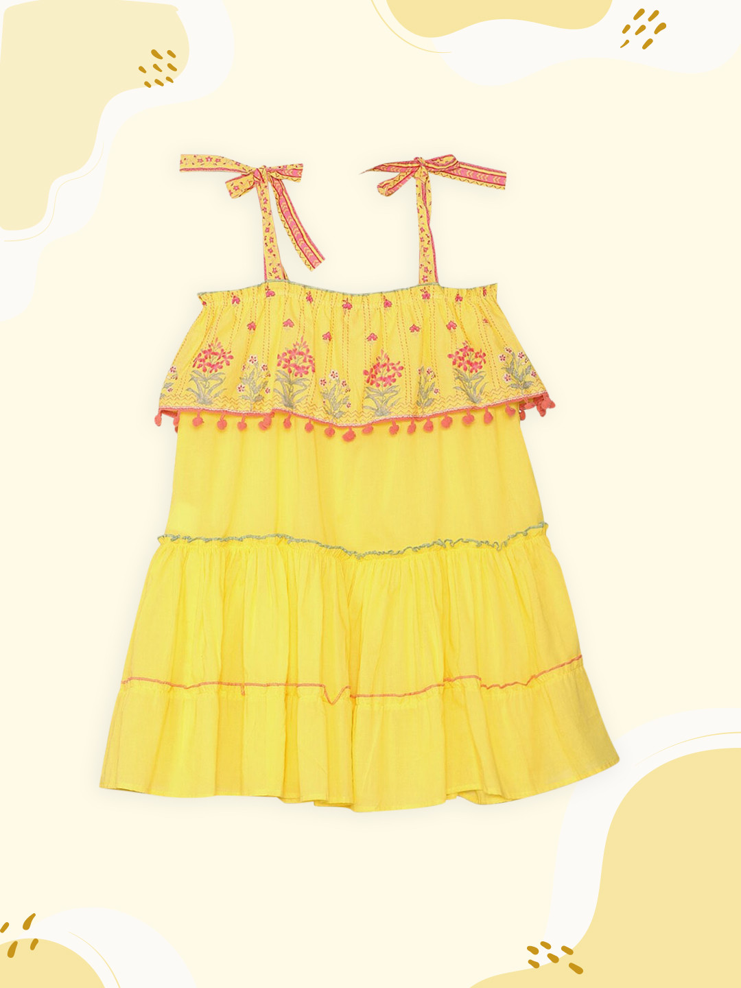 Buy Biba Yellow & Pink Floral A Line Dress Dresses for Girls 14370000