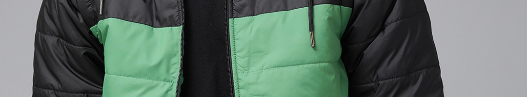 Buy Roadster Men Green & Black Detachable Hood Colourblocked Padded ...